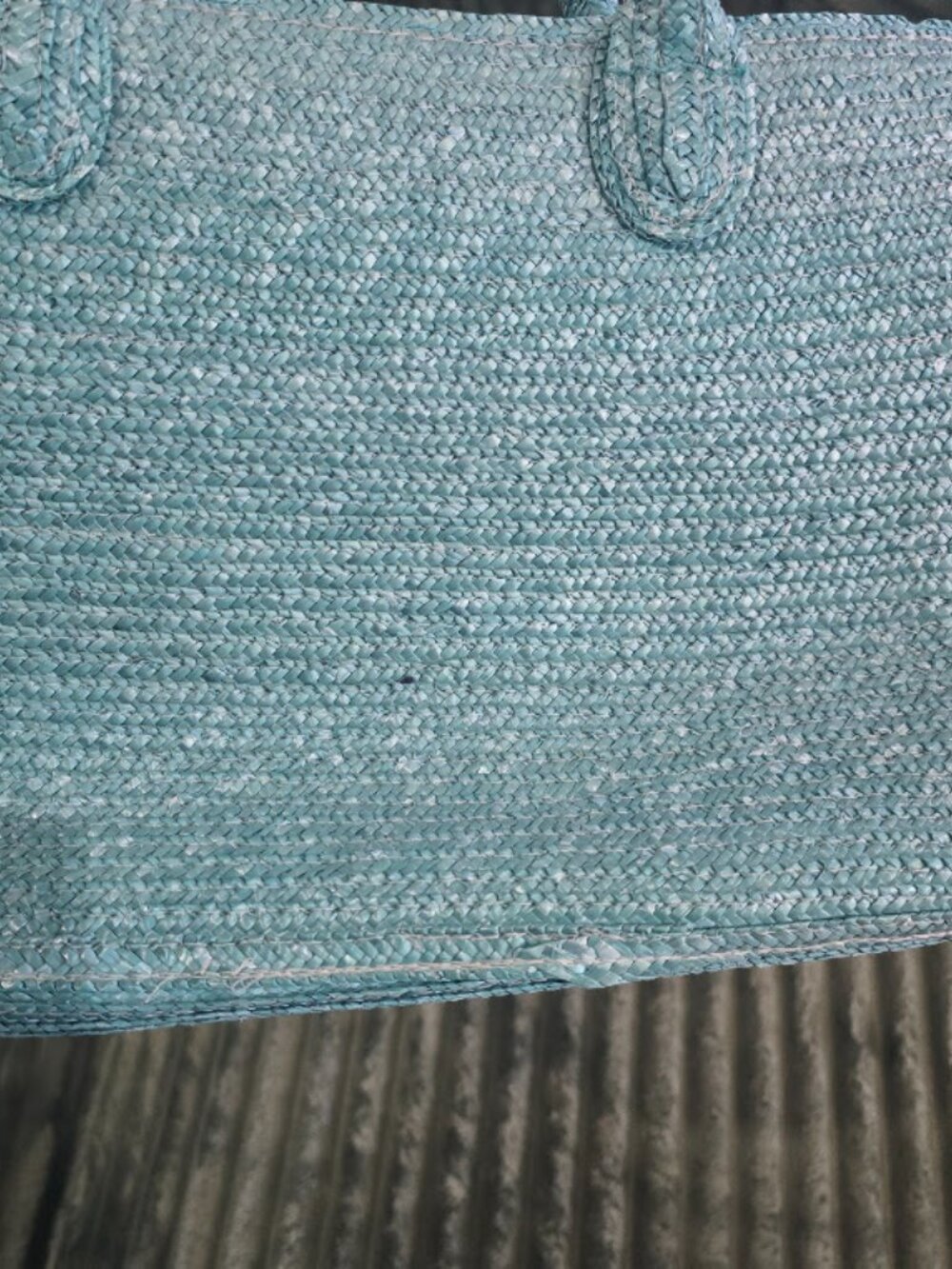 Wicker Handbag in a Light Teal Color, Great Beach Tote - Picture 3 of 8
